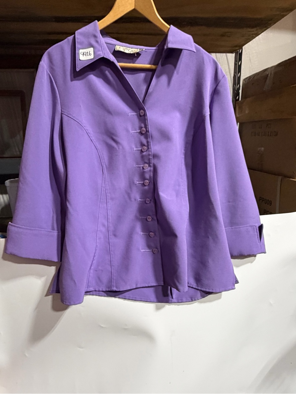 #4426-Women's Lavender Button-Down Blouse with Notched Collar